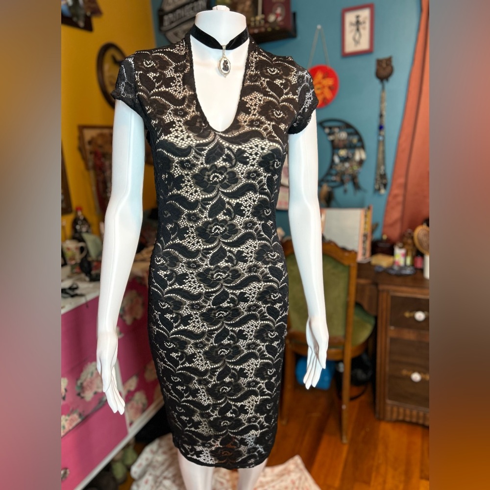 Sexy Black Lace Sheath Wiggle Dress